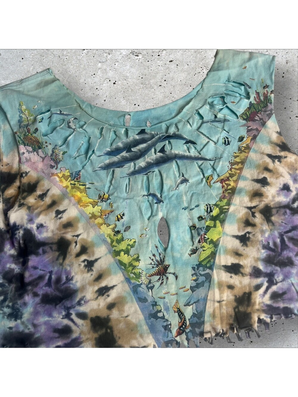 90's Liquid Blue Custom Hippie Cut Tie Dye Tee Size L
